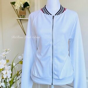 NWT Varsity Stripe Front Zip Light Weight Bomber Style Jacket Size S